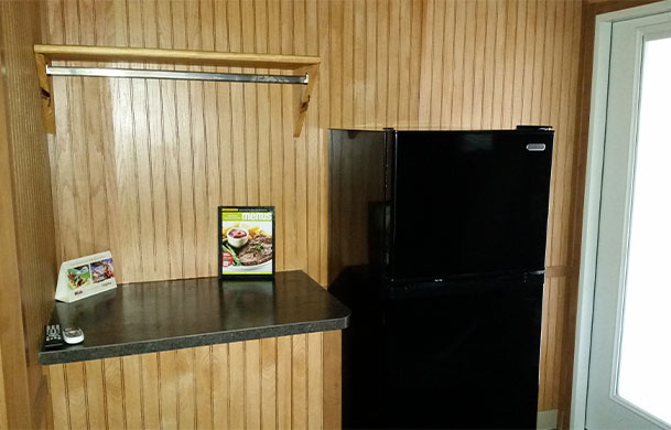 comfort cabin rental interior fridge
