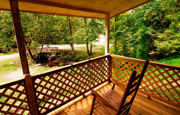 Log cabin exterior front porch