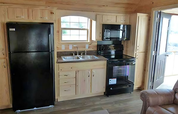 family deluxe cabin rental interior kitchen