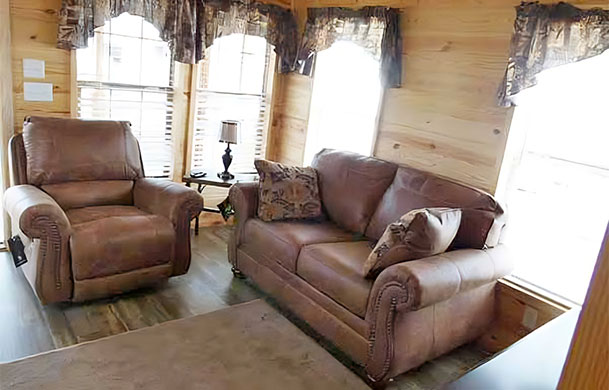 family deluxe cabin rental interior seating area
