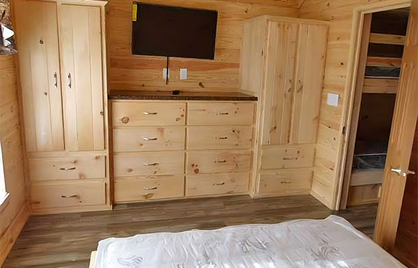 family deluxe cabin rental interior bedroom