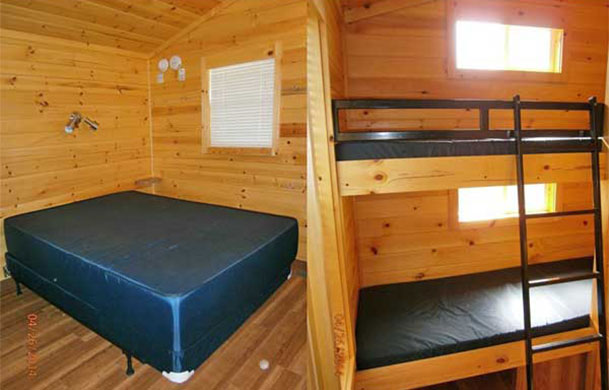 camping cabin rental interior beds
