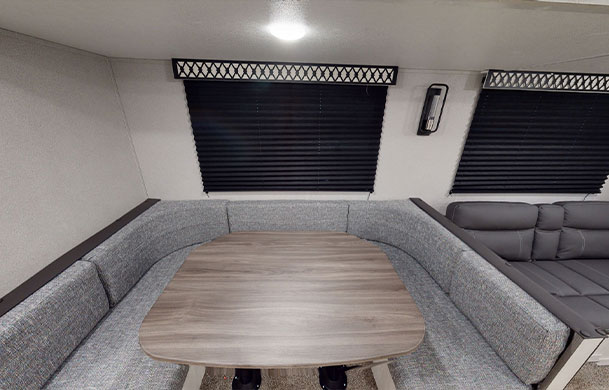Premium RV rental interior dining area