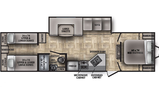 Premium RV rental interior floor plan